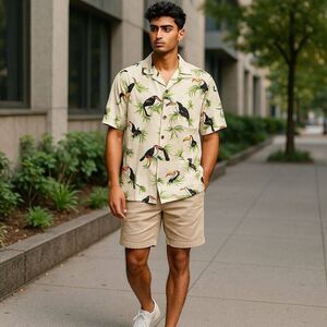 Old Navy Mens Top Sz XL | Tropical Beach Vacation | Button Down Short Sleeve
